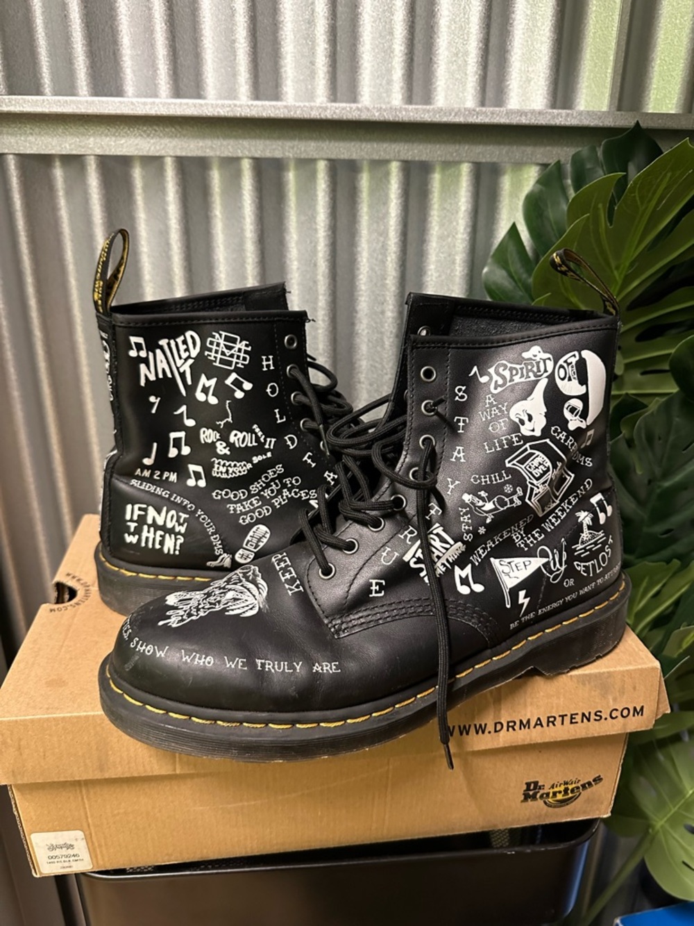 Dr. Martens Black White Graphic Lace-Up Boots - Picture 2 of 6